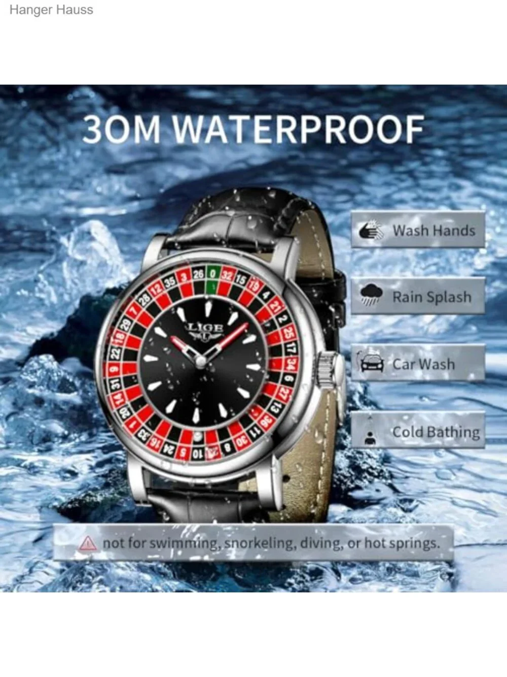 Men's Roulette Quartz Watch with Ball, Waterproof Leather Strap